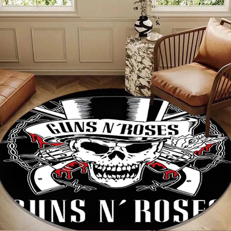 Guns Roses Fire Logo Round Rug for Livingroom,Bedroom, Palyroom, Chair Rug, Area rug, Circle Carpet, Large Size Decor Fan Christmas gift