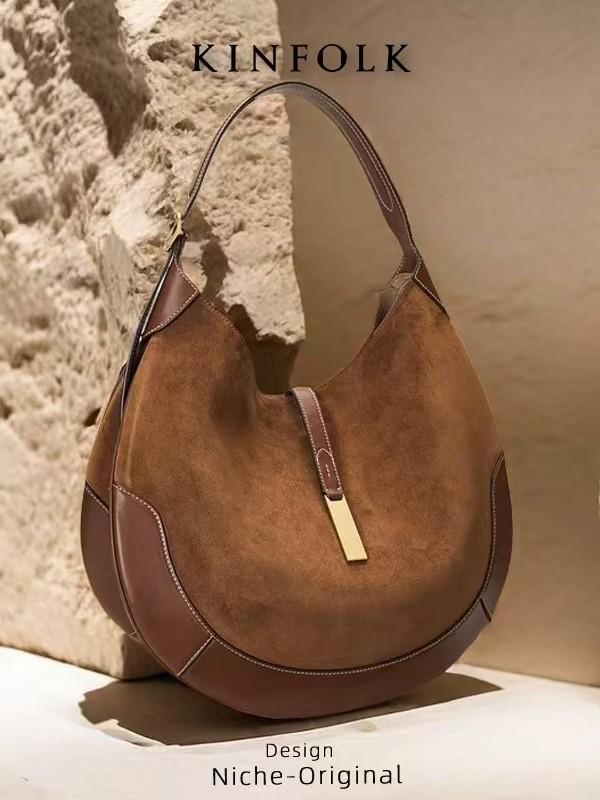 Винтажная замшевая сумка-тоут в форме полумесяца - Вместительная сумка на плечо/через плечо