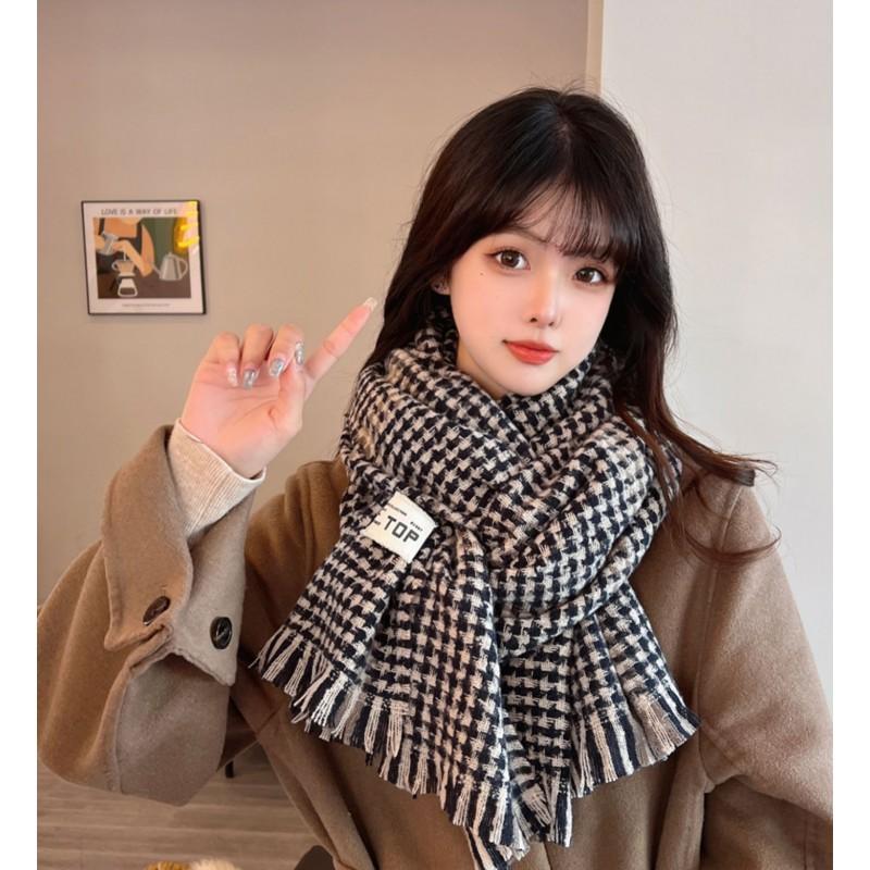 Plaid Knit Scarf Women Winter Warm Shawl Wrap Student Style Chic Ins Trendy Thick Neck Warmer