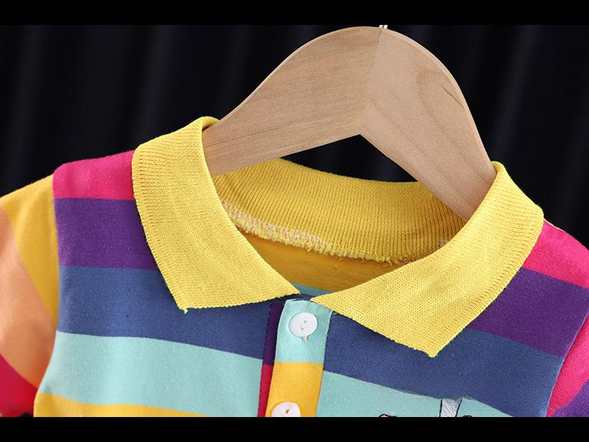 Стильное летнее платье для девочек ясельного возраста (1-3 года) - Юбка в складку, с короткими рукавами и полосатым лацканом