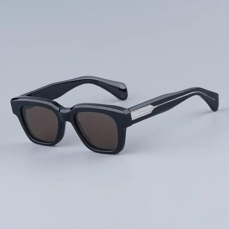JMM Fellini Square Sunglasses Handmade in Japan Imported Acetate Classical Acetate Black Optical Frame with Metal on Arms