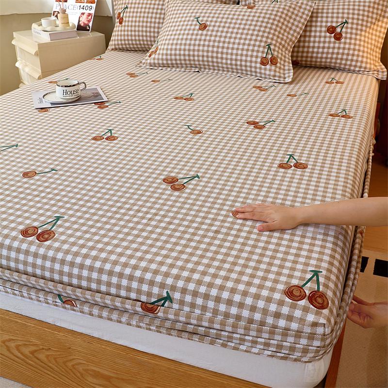 Classic Floral Pattern Fitted Sheet Set 100% Cotton Thickened Fitted Sheet Soft Skin-friendly Mattress Cover with 2 Pillowcases