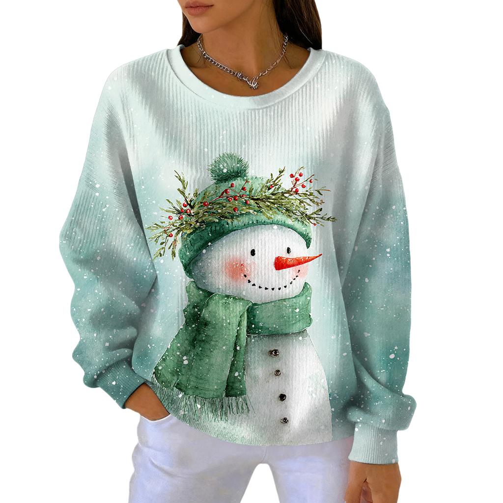 Women's Fashion Casual Gradient Christmas Print Pullover Sports Long-Sleeve Top