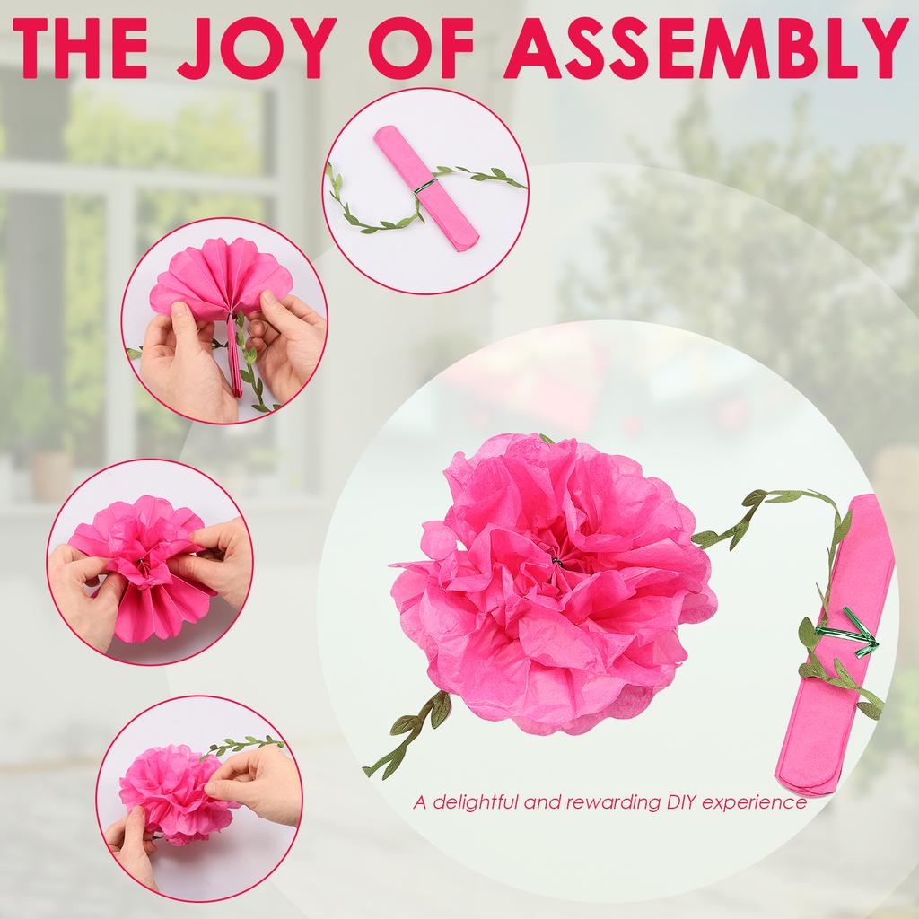 2Pcs Paper Flower Garland Decorative Paper Flowers Homarkable Nude Tissue Paper Pom Pom Garlands for Birthday Wedding Decoration