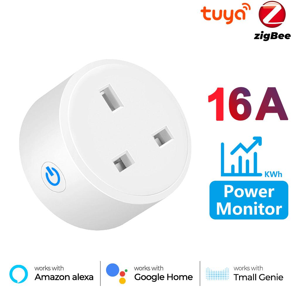 Монитор мощности 20a 16a Tuya Smart Zigbee, розетка, беспроводная розетка для Великобритании с мониторингом энергии, работает с Alexa Google Home