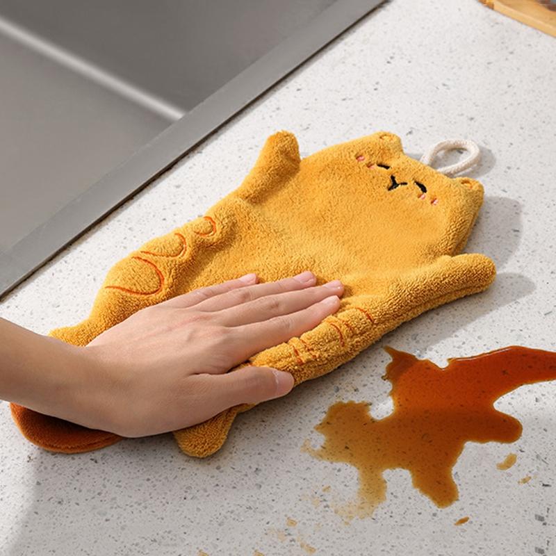 Милое полотенце для рук с изображением кота, детские полотенца, впитывающие полотенца двойной толщины для ванной комнаты, кухонные тряпки для уборки