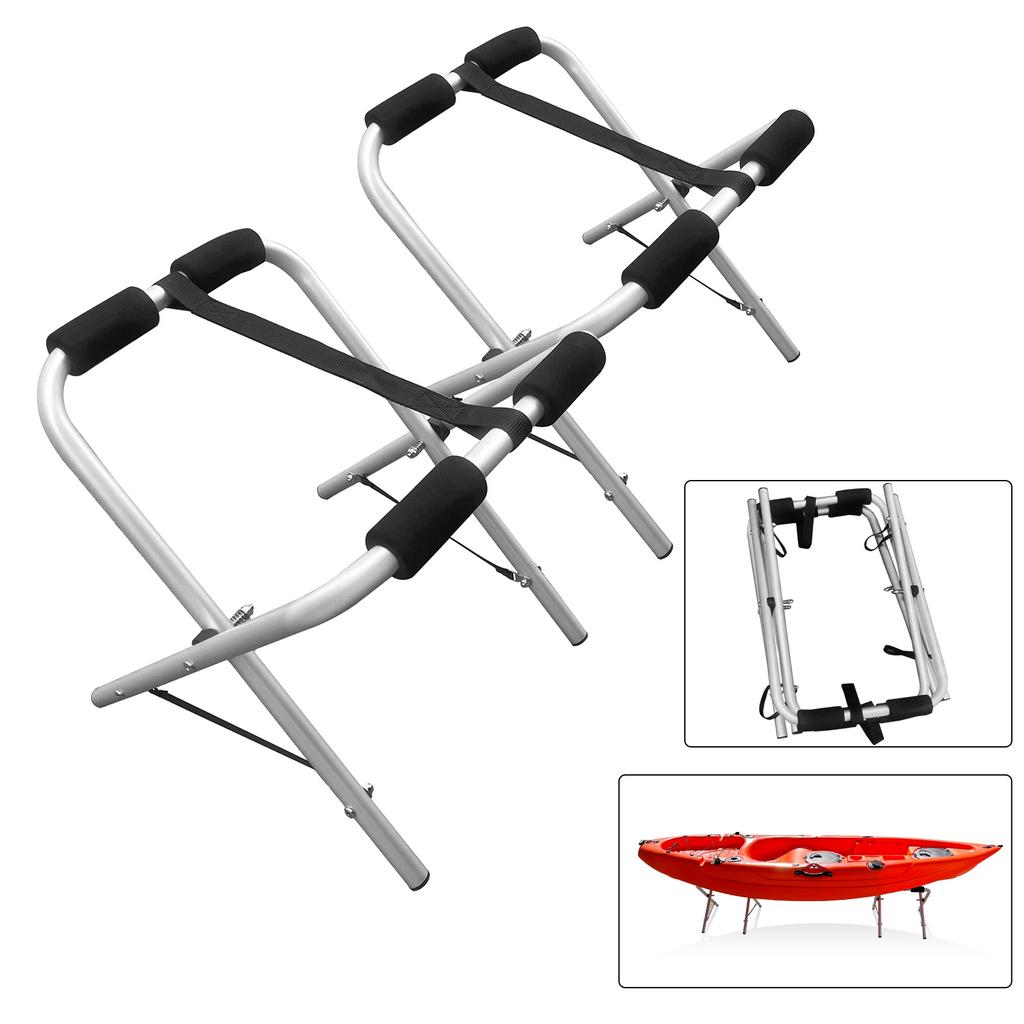 Portable Aluminum Kayak Rack Lightweight Canoe Storage Stand Paddleboard Holder with Nylon Connectors and Polyester