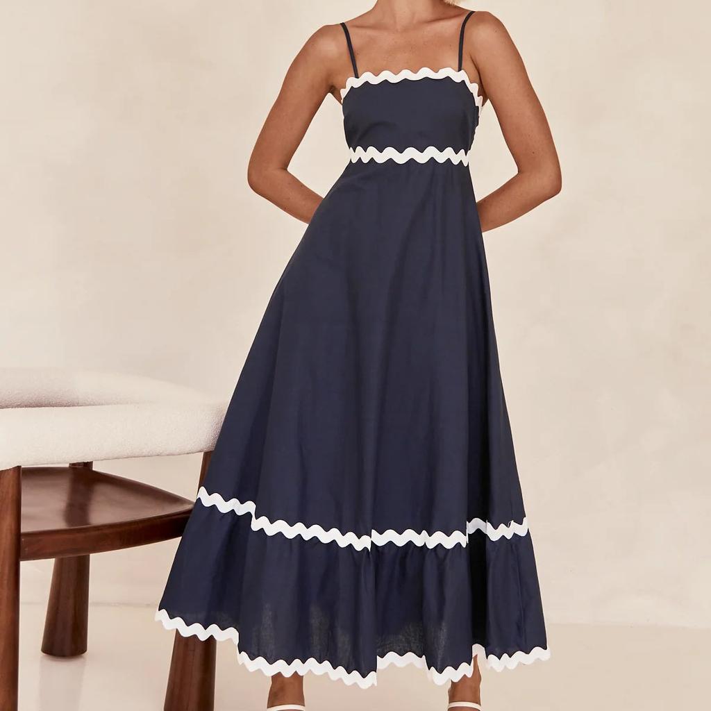 Летний стиль, сплошной цвет, кружево, элегантное платье с лямкой на шее, большие качели, платья