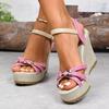 Wedge Heel Large Size Women's Sandals Summer New Fashion One-word Buckle with Platform Muffin and High Heel Sandals
