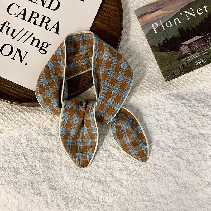 Headscarf Women's Pastoral Spring and Summer Fashion Colorful Retro Plaid Fabric Headband Pure Cotton Silk Scarf Decorative Small Scarf