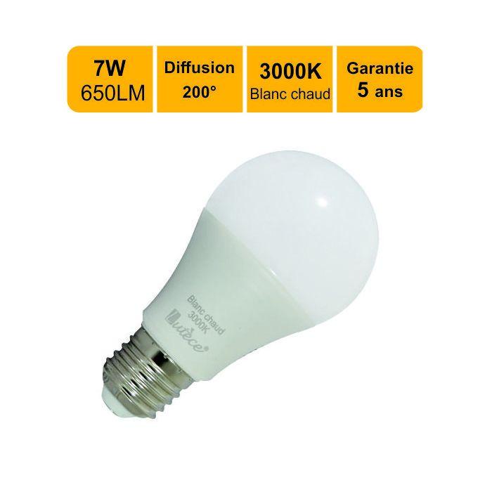Ampoule LED E27 7W 650Lm 3000K - garantie 5 ans