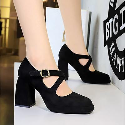 Женские туфли на высоком каблуке с толстой подошвой, однотонные, модные, темпераментные, весенне-летние, с пряжкой на щиколотке, элегантные женские туфли на каблуке