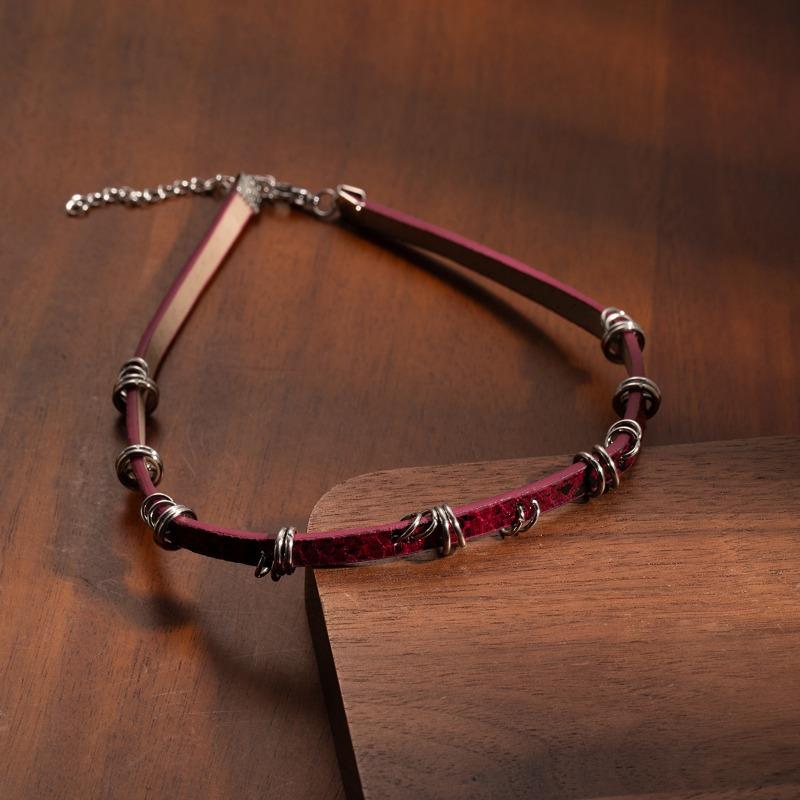 Кожаный ошейник с леопардовым принтом, панк-ожерелье-цепочка на ключицу