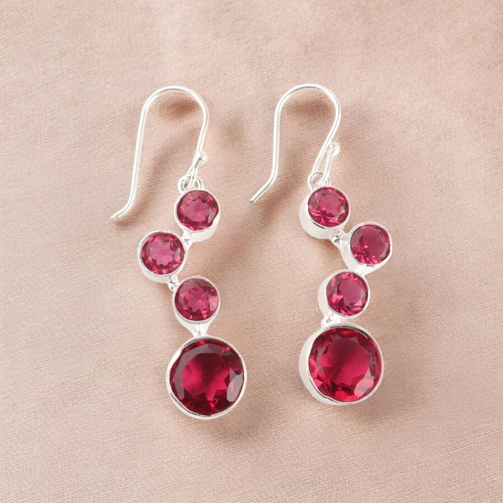 Серьги с розовым рубеллитом, серебро 925 пробы, ручная работа, красивые украшения EE-161-12