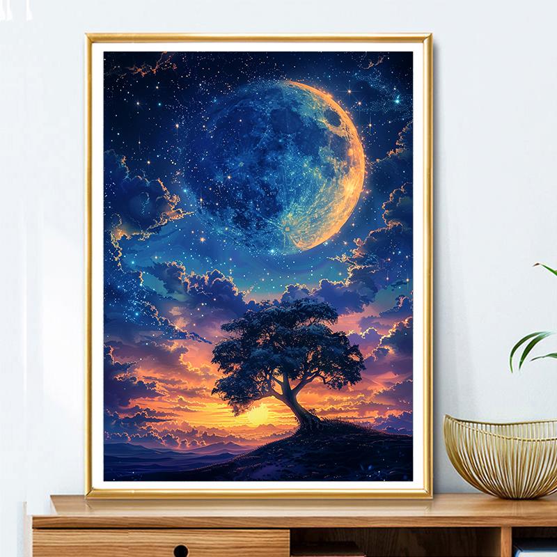 5d DIY Алмазная картина вышивка крестом звездное небо дерево пейзаж Алмазная вышивка мозаика полный круглый дрель домашний декор