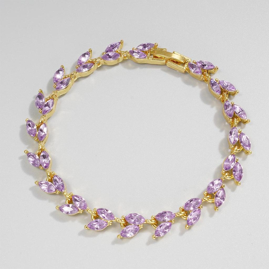 Light Green Zircon Willow Leaf Bracelet for Women - European and American Style