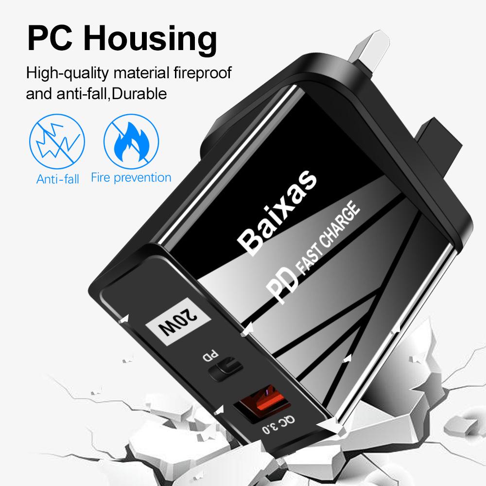 Быстрое зарядное устройство QC3.0+PD: Мультивольтажный USB 5В/9В/12В, совместимый с EU/UK/AU
