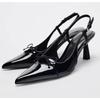 Mew Black High Heels Shoes for Women Sexy Pointed Toe Brand Designer Slingbacks Buckle Strap Elegant Party Ladies Pumps