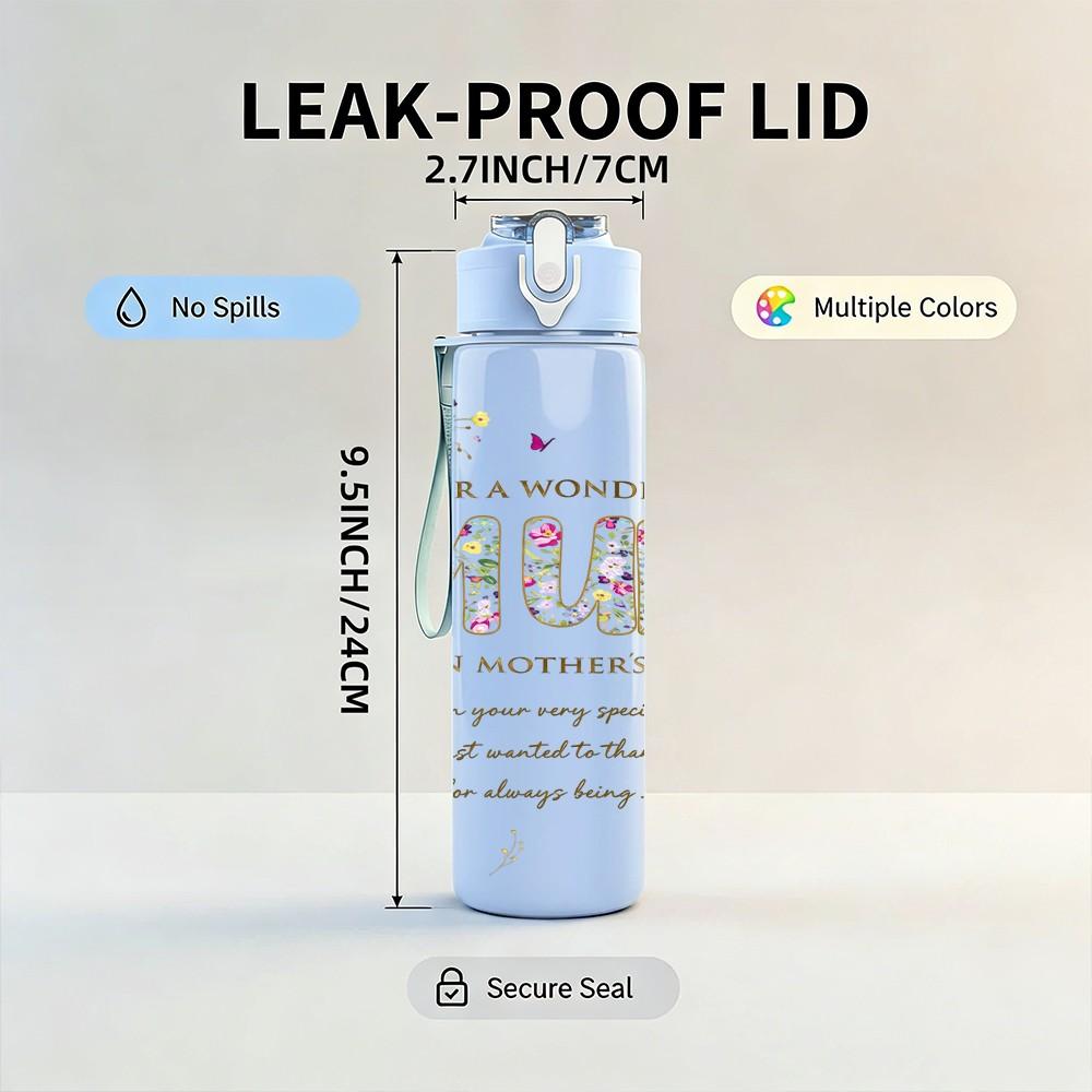 1PC MOM Pastel Floral Letter Art Print 750ml Color Plastic Sports Water Bottle Leakproof Flip Straw Lid Suitable for Sports Office Home Use