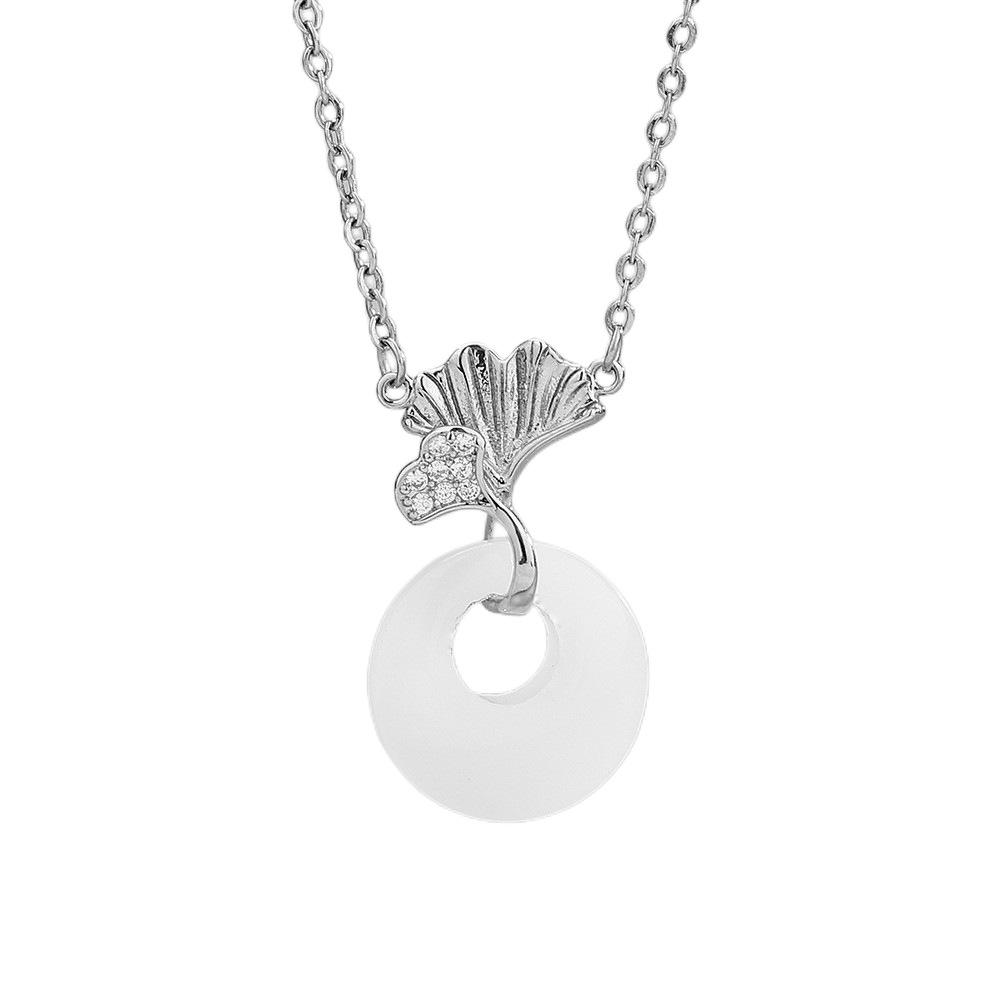 Sansheng Has Apricot Hetian Jade Necklace Female Guochao Design Sense Zircon Ginkgo Biloba White Jade Safety Buckle Collarbone Chain