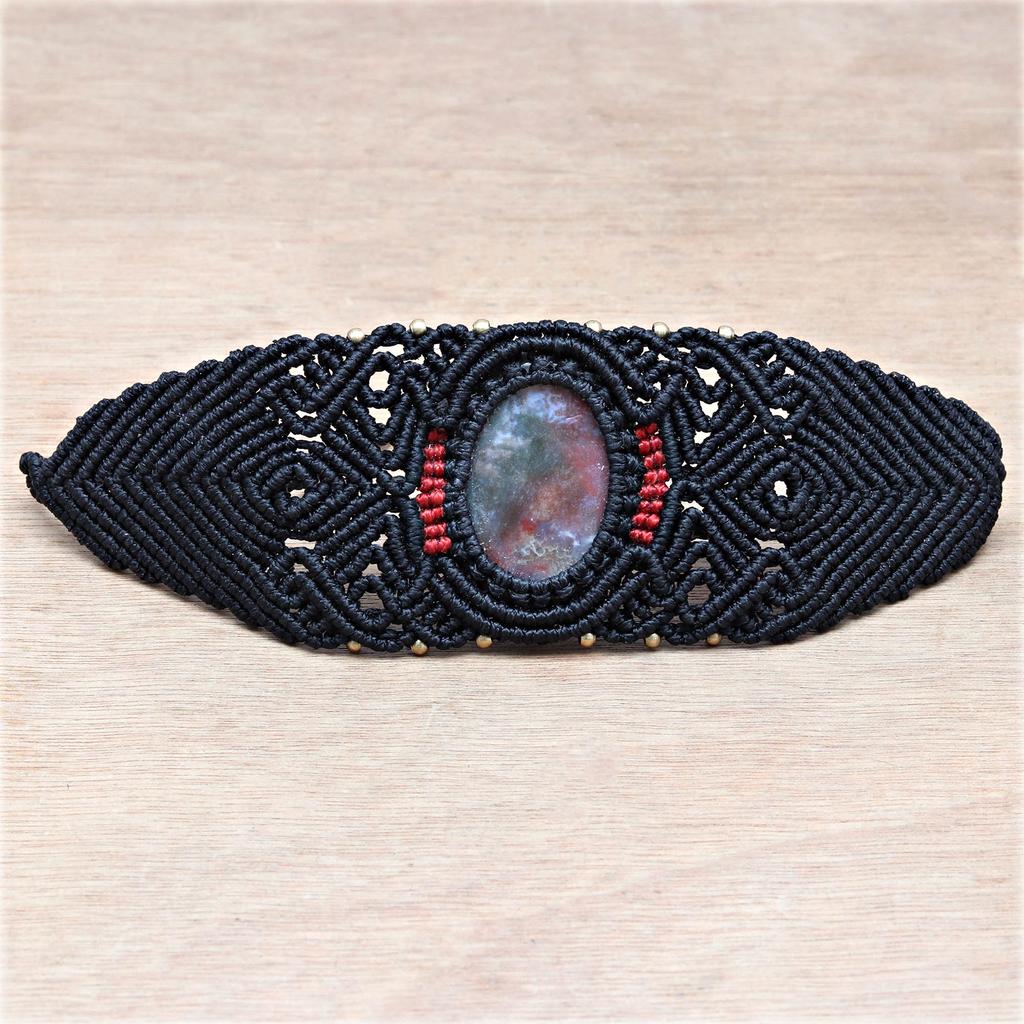 Браслет Bloodstone Macrame Stone Hemp Подвеска Регулируемые бусины Ювелирные изделия