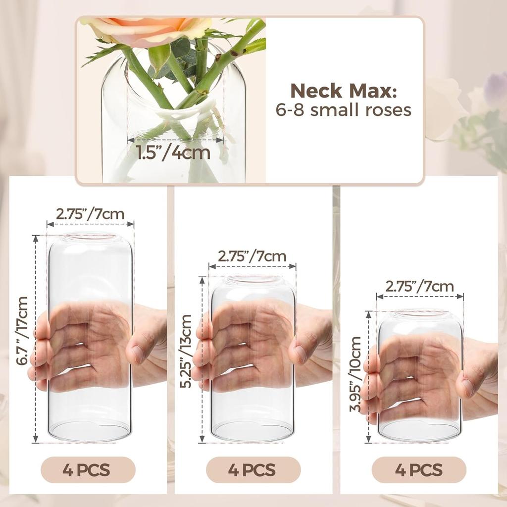 Набор небольших ваз для цветов ComSaf из 12 шт., вазы из стеклянных бутонов оптом, прозрачные вазы для цветов, центральный элемент декора для ванной комнаты