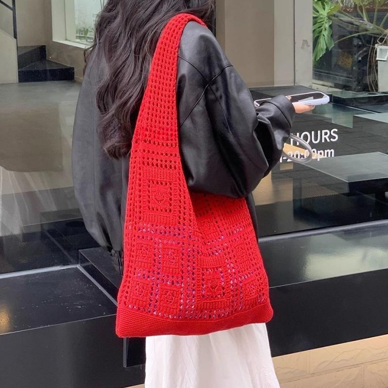 Simple Crochet Tote Bags Fashion Hollow Knitted Women's Bags Casual Female Shoulder Bags Ladies Shopping Top-Handle
