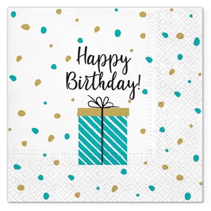 Lot de 20 serviettes en papier 33 x 33 cm Happy birthday