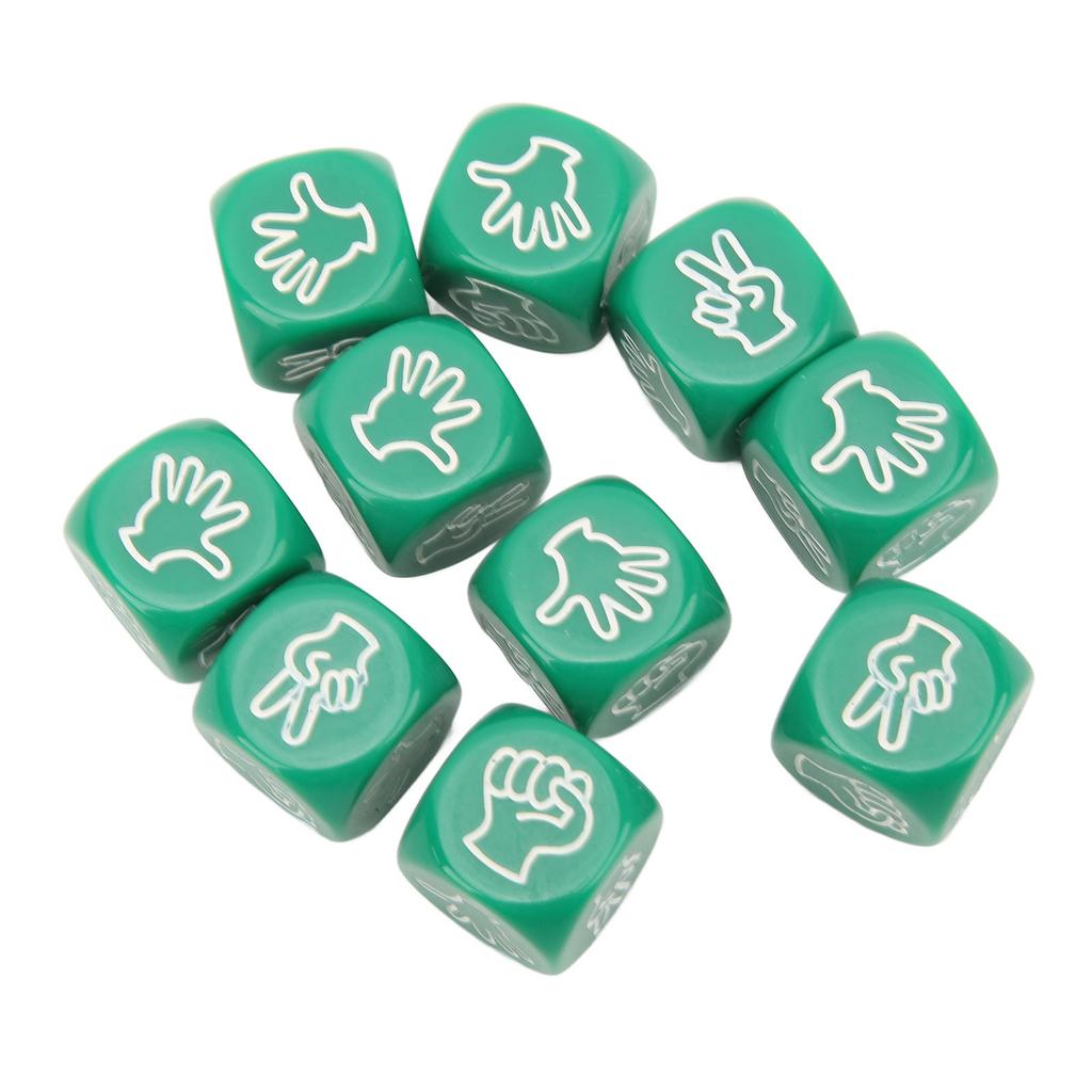 10Pcs Dice Set 6 Sided Waterproof Antioxidant Finger Guessing Game Dice for Board Game Education Green