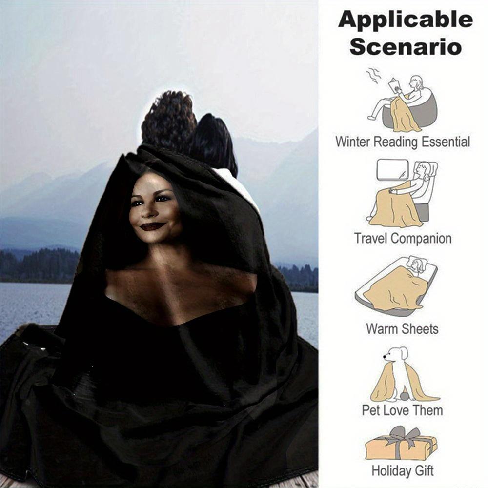 1pc Flannel Blanket, Elegant,Mysterious,Wednesday Pattern Printed Blanket, Sofa Bed Sofa Car Office Camping Travel Warm And Comfortable Soft