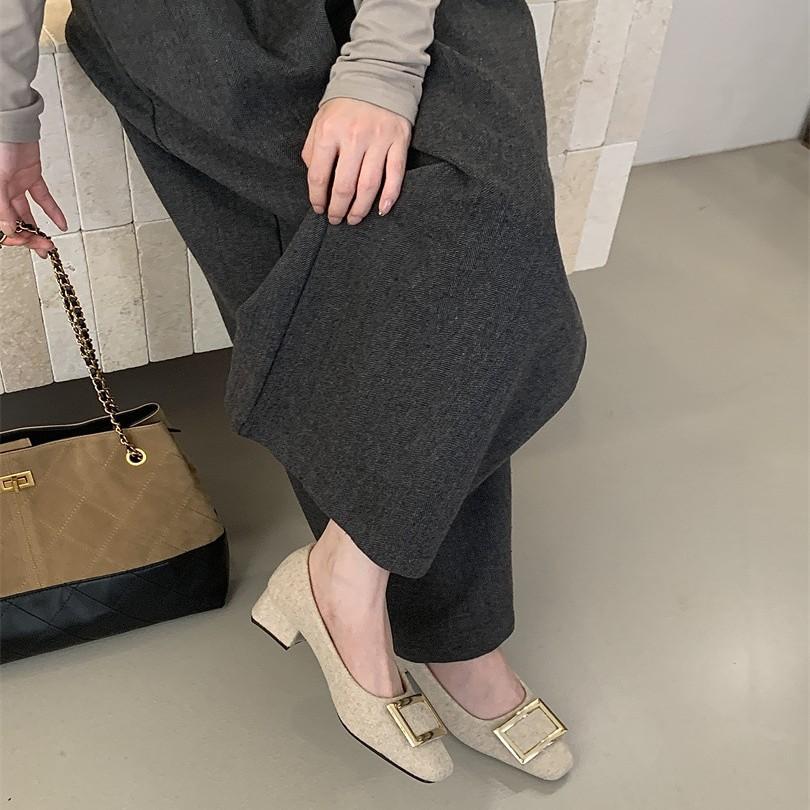 2025 осень новые металлические квадратные пряжки туфли-лодочки с открытой союзкой на толстом каблуке с квадратным носком женские для работы Мэри Джейн