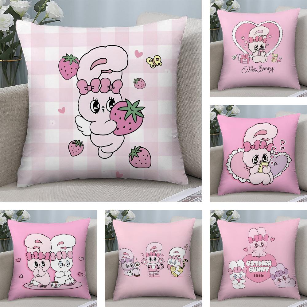 EEsther BunnyY Pink Cute Cushion Cover Plush Fabric Soft DoubleSided Printed Sofa Warm Winter Home Child Gift Pillow Case