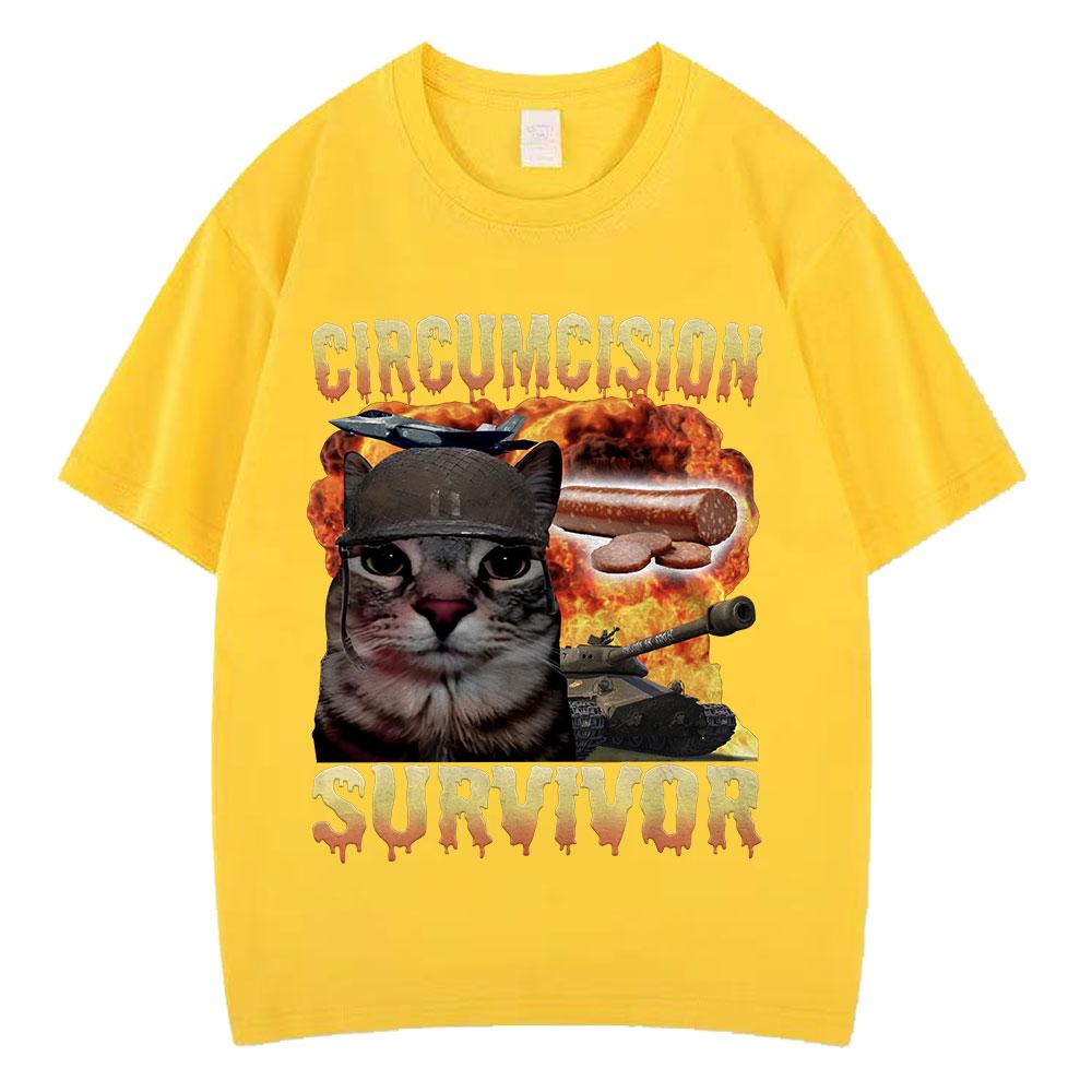 Circumcision Survivor Funny Cat Meme T Shirts Unisex Unisex Vintage Tshirt Loose Casual Cotton Short Sleeve Oversized Tshirts