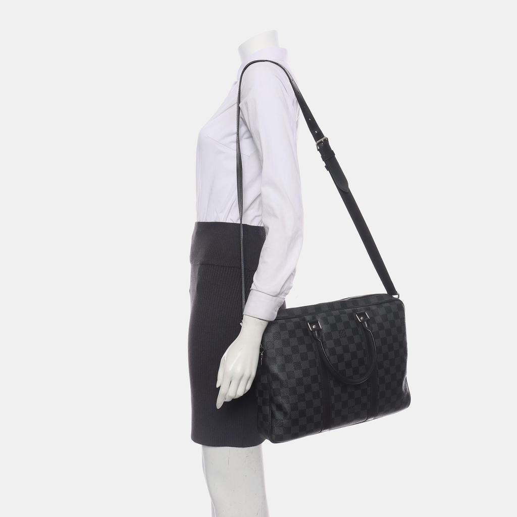 [Pre-Owned] Document Holder Voyage Commuter Checkered Adjustable Detachable Shoulder Strap Canvas Briefcase Laptop Bag Crossbody Handb - Good #1D0S8SB
