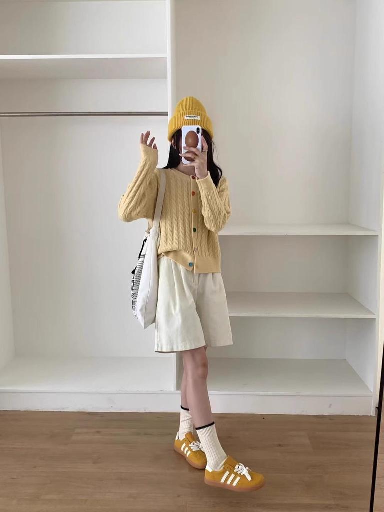 Женский кардиган в стиле ретро с кабельным узором: Мягкий, Теплый, Круглый вырез, на Пуговицах - Повседневный Корейский Стиль для Осени/Зимы.