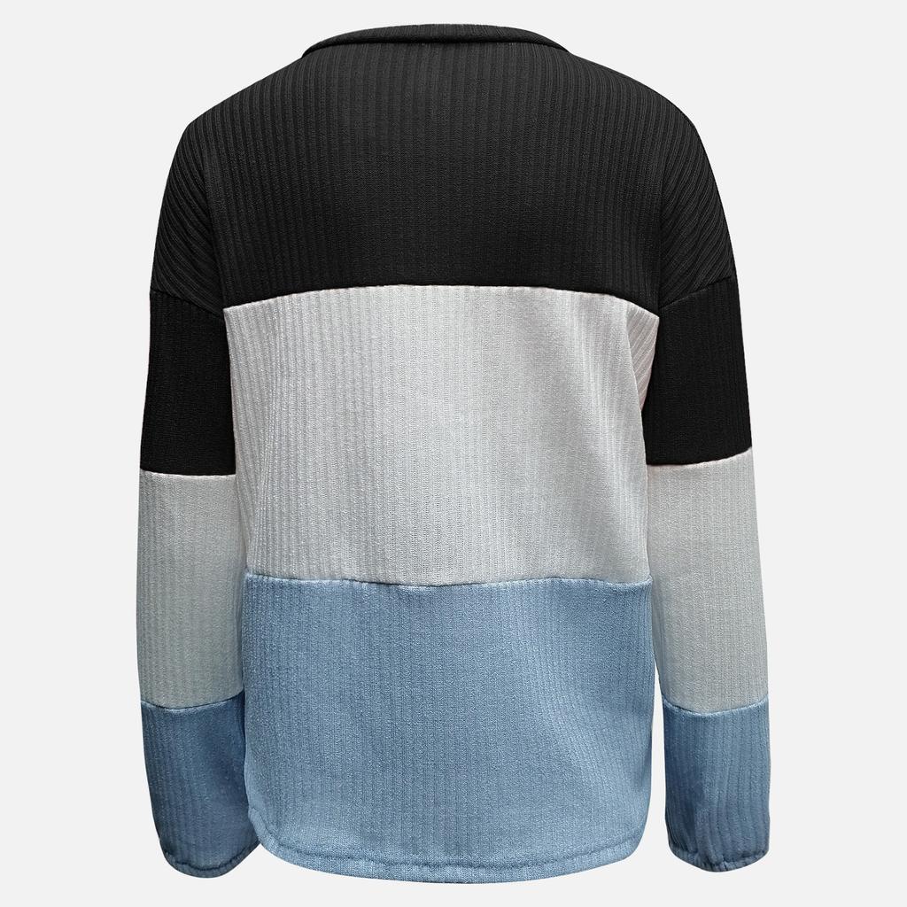 Женская мода повседневный цветной пэчворк свитер длинный рукав пуловер свитер топ