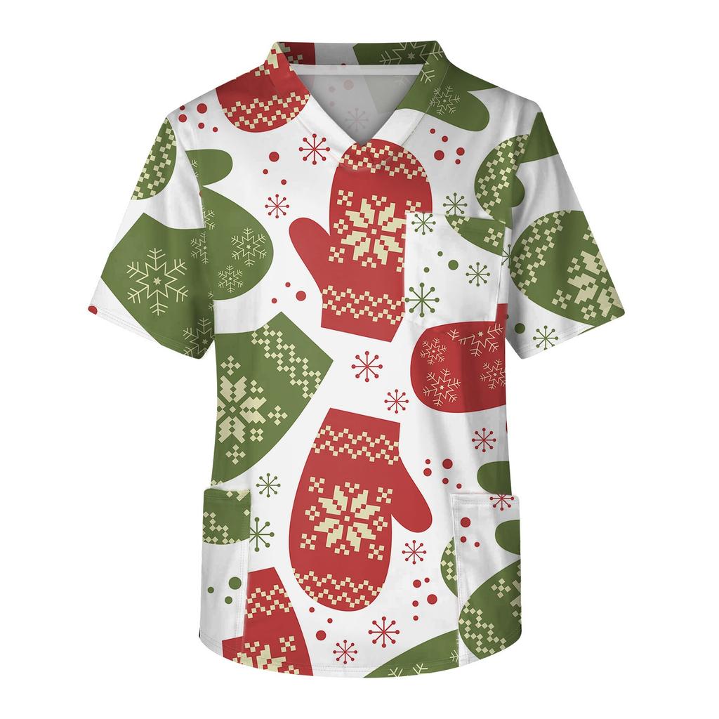 Мужской топ с коротким рукавом, V-образным вырезом, рождественским принтом и нагрудным карманом