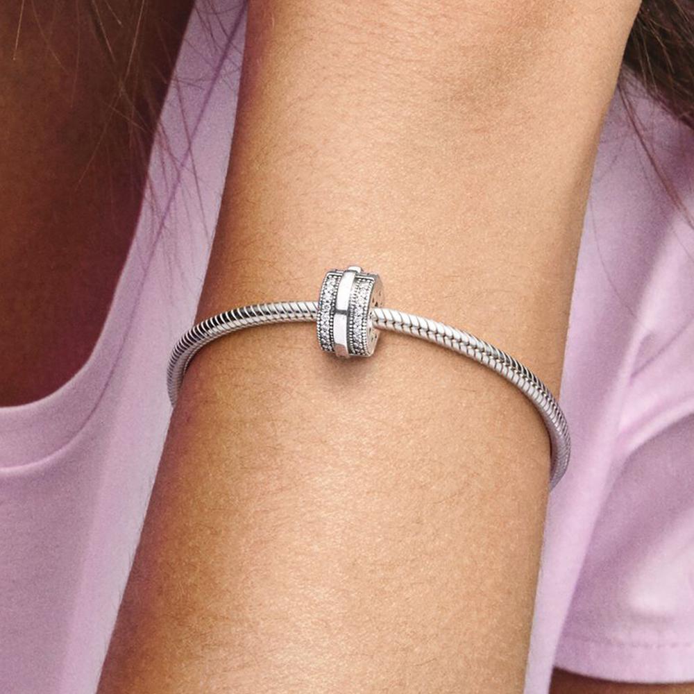 S925 Серебряные сверкающие линии паве и клипсы с логотипом, очаровательные бусины, подходят для оригинального браслета, ювелирные изделия своими руками для женщин, подарки на день рождения