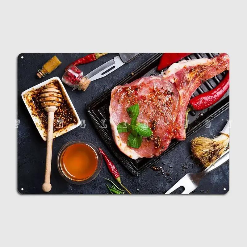 Маринованное мясо для гриля Металлическая табличка Постер Кинотеатр Гостиная Дом Ретро Настенная табличка Жестяной знак Постеры