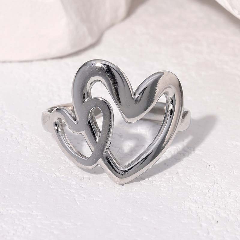 Romantic Stainless Steel Hollow Heart Rings for Women Men Personalized Design Opening Rings Jewelry Wedding Commemorative Gifts