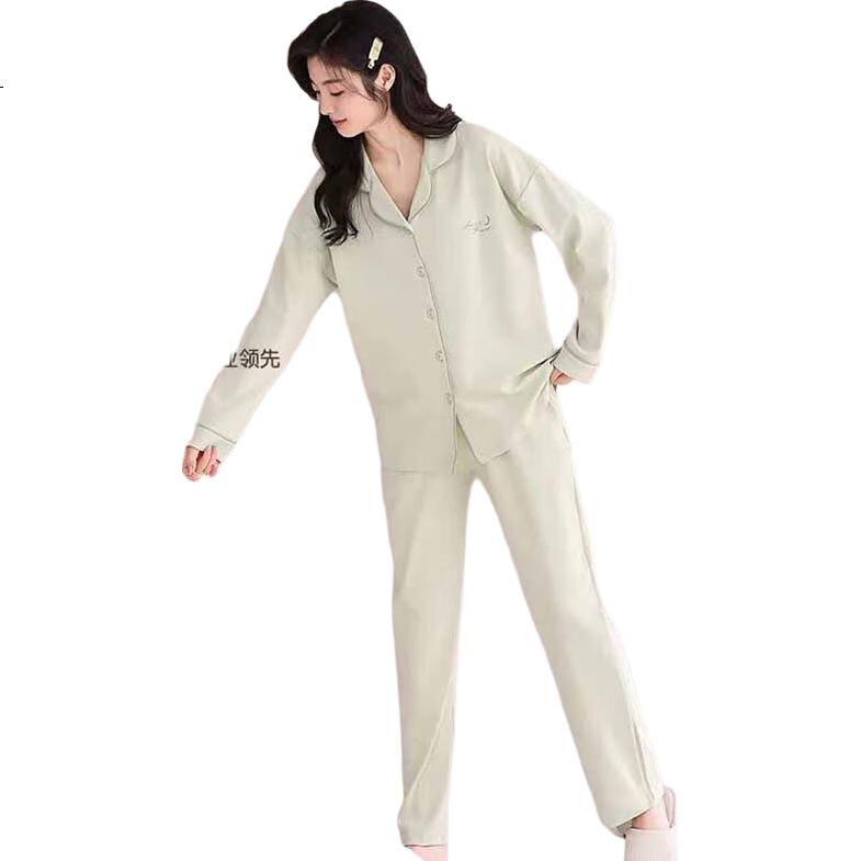 LangSha Women's Pajamas with Chest Pads, Spring And Summer Antibacterial 100% Cotton Lapel Cardigan Plus Size Loungewear Suitable for Outdoor Wear Set