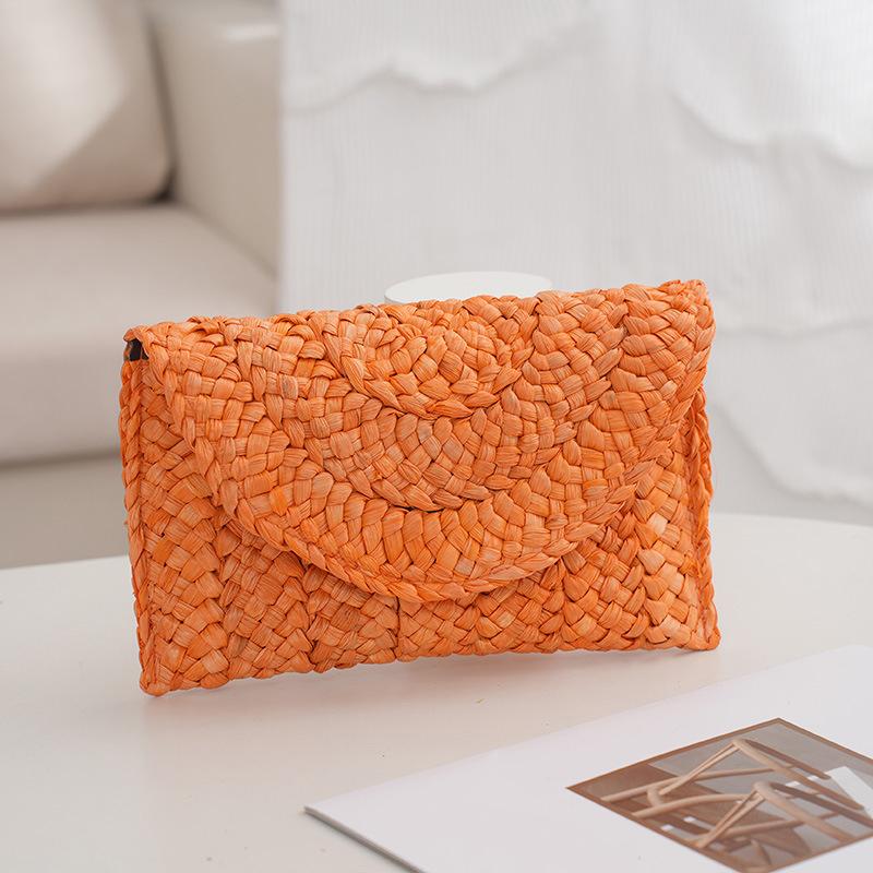 Модная пляжная сумка, женская летняя пляжная сумка-конверт, тканый клатч, однотонная, большая вместительная сумка для хранения, соломенная сумка из кукурузной шелухи