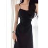 Suspender Dress, New Slim-fitting Waist and Thin Long Dress, Niche Design Pleated Small Black Dress