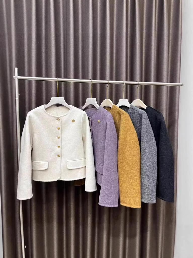 Women's Double-Sided Wool Coat - Short, High-End Style with Round Neck