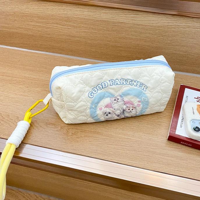 Love Quilting Women's Storage Bags Cute Cartoon Print College Girls Pencil Case Cosmetic Bag Simple Female Clutch Purse Handbags
