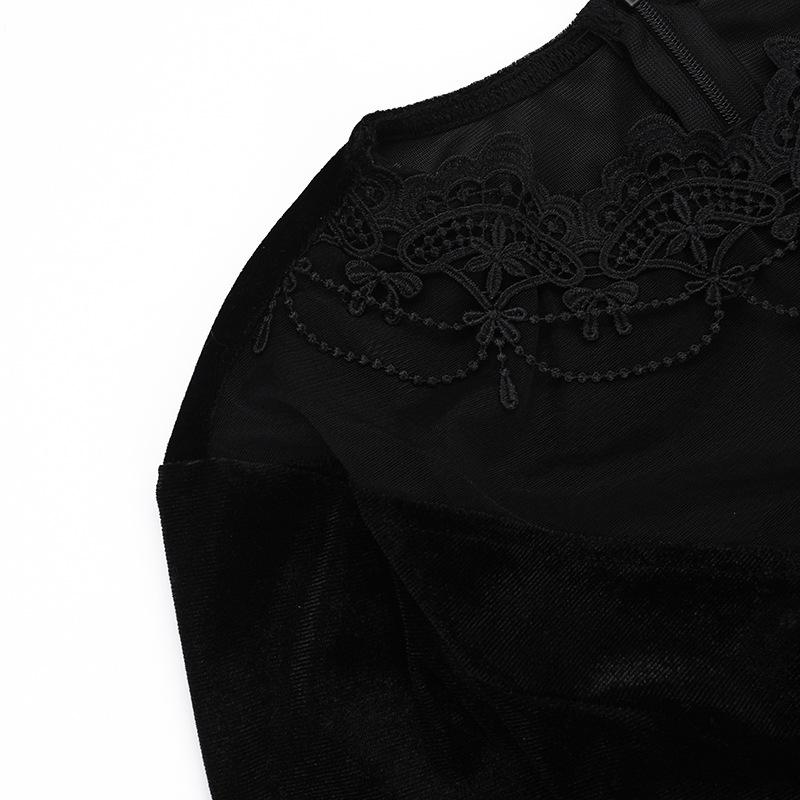 AltGoth готическое темное бархатное платье на Хэллоуин для женщин в винтажном стиле Fairy Grunge кружевное пэчворк с расклешенными рукавами и высокой талией вечернее платье