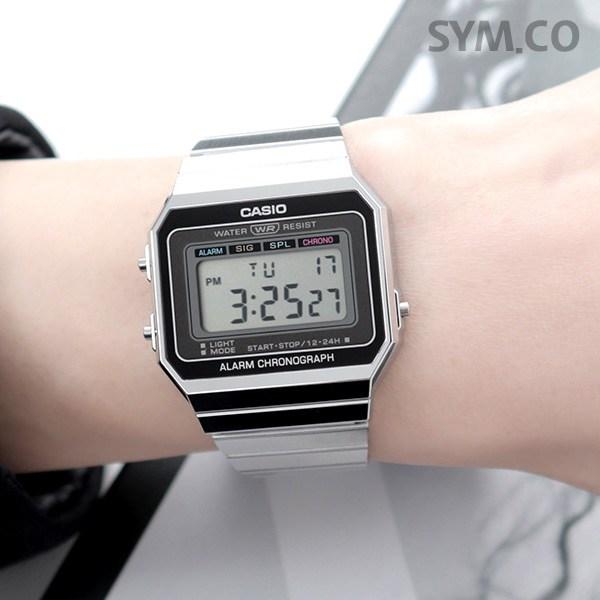 Casio Часы Vintage Collection в супертонком корпусе со светодиодной подсветкой и бесплатной пряжкой, серебро 700 пробы