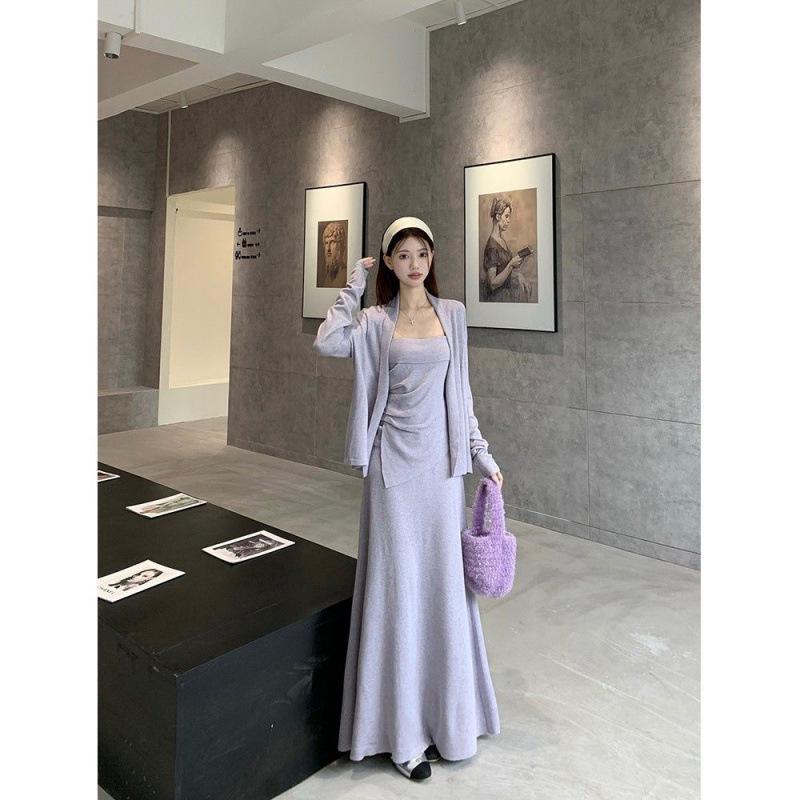 Autumn 2025 Women's Trendy Cardigan Set: Strapless Pleated Vest, Long-Sleeved Jacket, High-Waisted Skirt