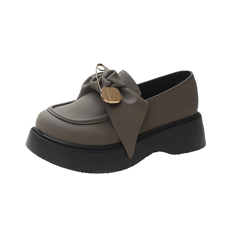 British Style Small Leather Shoes Women's 2025 Spring and Autumn New Fashion Bow College One Pedal Platform Loafers