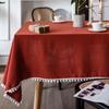 Decorative tablecloth, solid color tablecloth, tablecloth with pompom tassels, long tablecloth for kitchen restaurant, party, festival - 1 piece